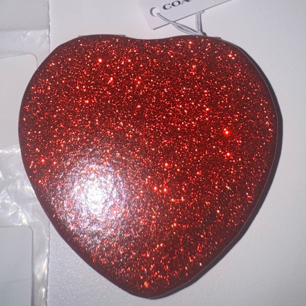 Coach Red Glitter Heart Mirror-NWT-Beautiful-Smooth Finish!